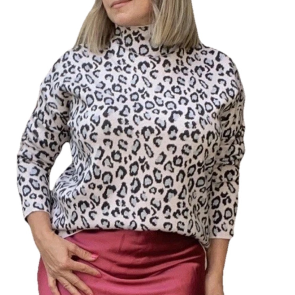 Cynthia Rowley Light Pink Silver Metallic Leopard Sweater, Size S